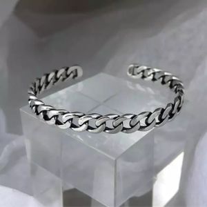 NEW Unisex 925 Sterling Silver Cuban Chain Open Adjustable Cuff Style Bracelet